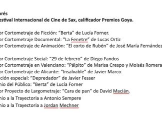 Palmarés del 19 Festival Internacional de Cine de Sax